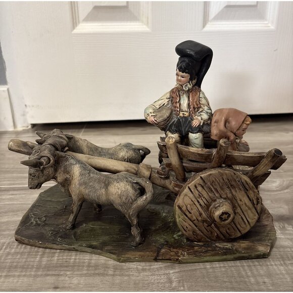 Vtg Capodimonte Figure Italian Sculpture Oxen Cart Wagon Organ Grinder Farmer - Picture 1 of 10